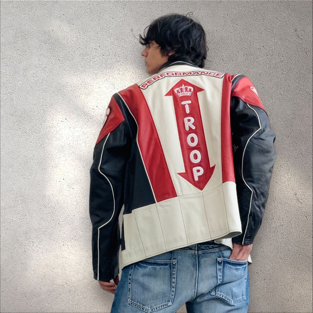 Men's Troop Red | White | Black Motorcycle Genuine Leather Jacket NWT